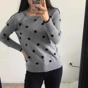 J CREW 100% cashmere gray black polka dot sweater